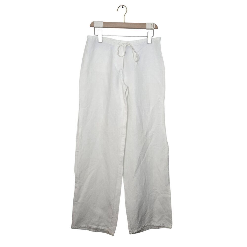 Outer Edge Pants Size Medium Linen Blend White Vacay Resort Lounge Drawstring